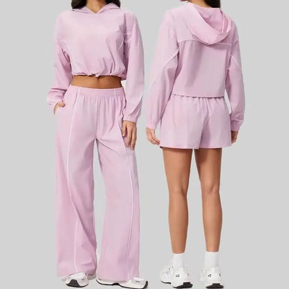 New Summer Sun Protection Set Yoga Set Women Two Piece Tracksuit Yoga Long Sleeved Wide-leg Pants Running Set Outdoor Sportswear