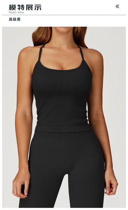 Custom LOGO women's seamless new yoga vest strap cross back sports underwear outdoor running fitness top