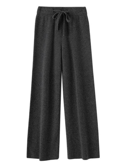 Autumn Winter Fashion Basic Women 100% Merino Wool Wide Leg Pants  Simple Style Cashmere Knitted Trousers Loose Casual Pants
