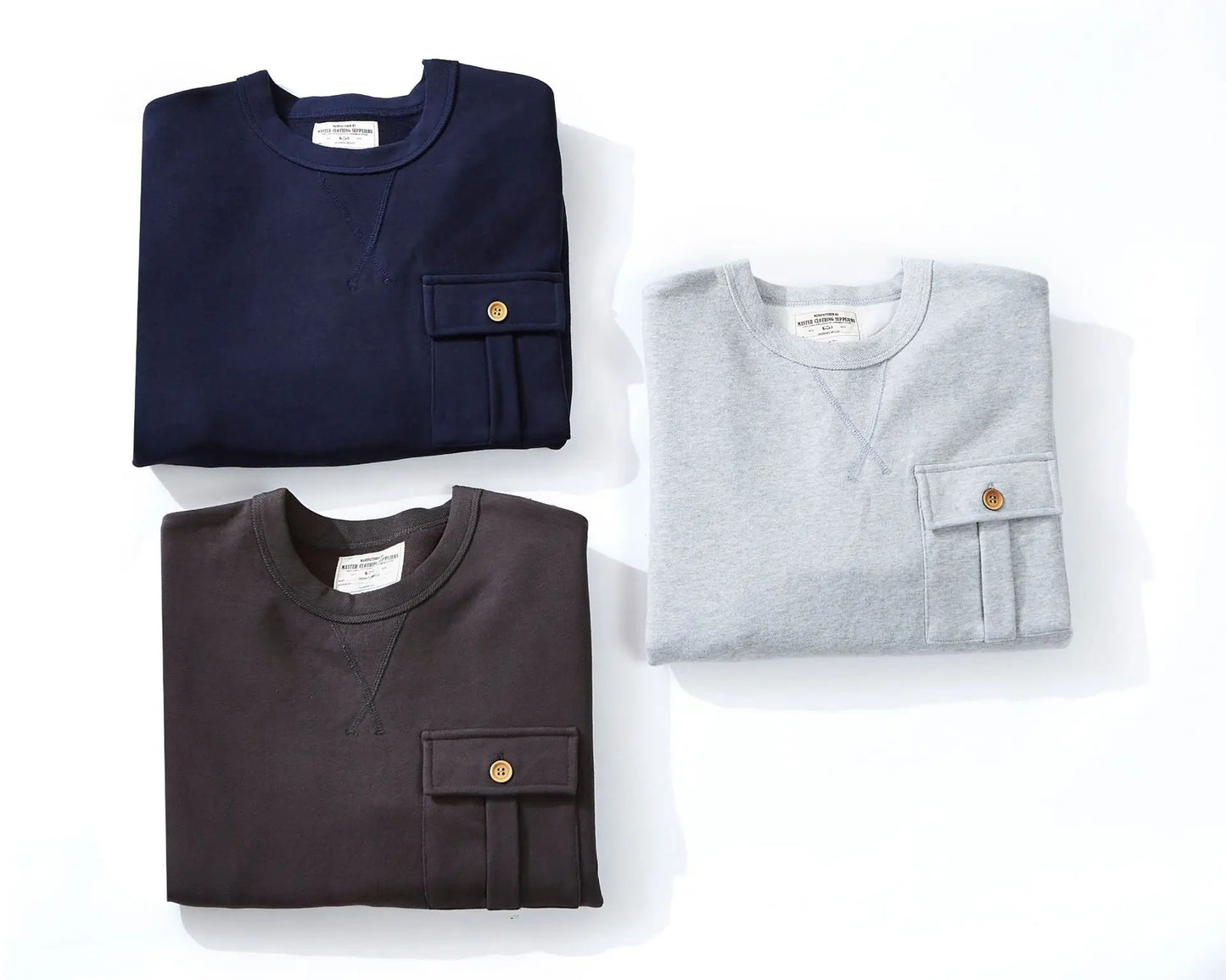 Men's Amekaji 490g Heavyweight French Terry Sweatshirt - Solid Color Crew Neck Pullover Kangaroo Pocket Thick Hoodie