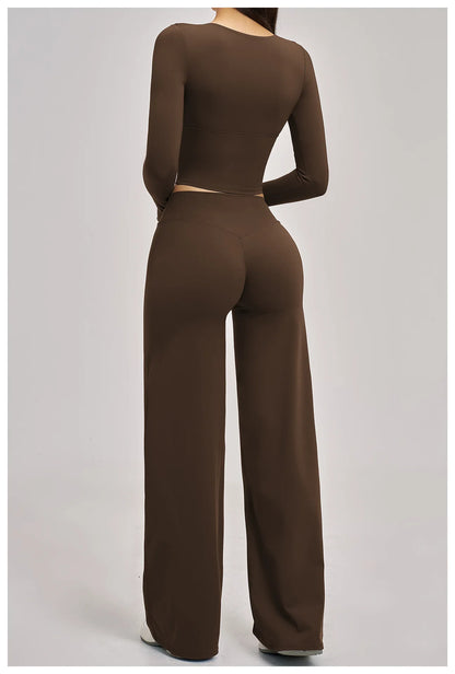 2PCS Yoga Set Women Tracksuits Workout Outfits Sportswear Gym Clothing Female Fitness Long Sleeve High Waist Leggings Yoga Suit