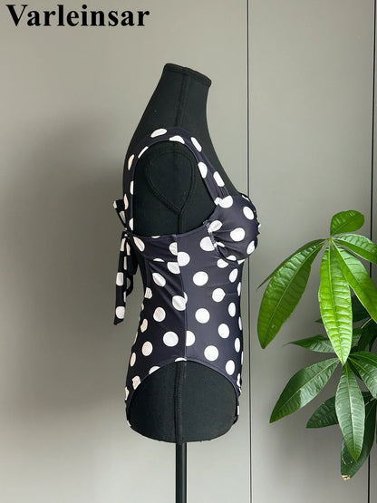 New Polka Dots Underwired One Piece Swimsuit Women Swimwear Female Backless Monokini High Leg Cut Bather Bathing Suit Swim V8169