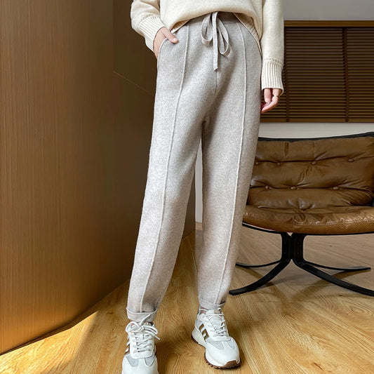 DjzDsm Women's Skinny Pants 100% Merino Wool for Spring And Autumn Comfortable Fit Casual Trousers Center Pants