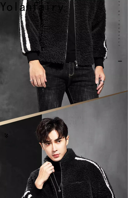 YOLANFAIRY 100% Wool Mens Real Fur Coat Men Luxury Clothing Winter Jacket For Men High Quality Short Jacket куртка мужская 2024