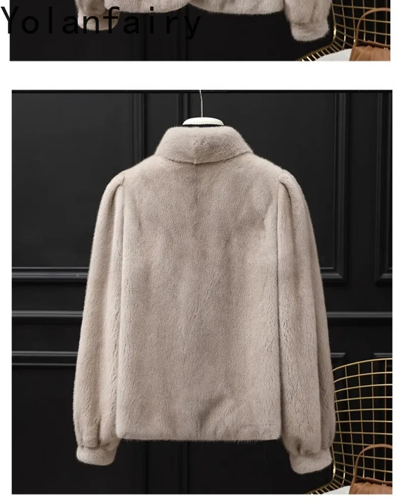 YOLANFAIRY Whole Mink Real Fur Coat Woman Luxury 2025 Winter Stand Collar Natural Mink Fur Jacket Short Black Fur Coats Casacos