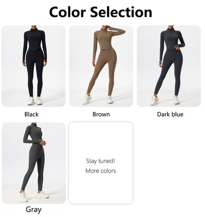Hearuisavy Summer Ultra-Soft Fabrics 2Pcs Long Sleeve Gym Set Women Quick-Dry Yoga Clothes Workout Leggings Suit Sports Jackets