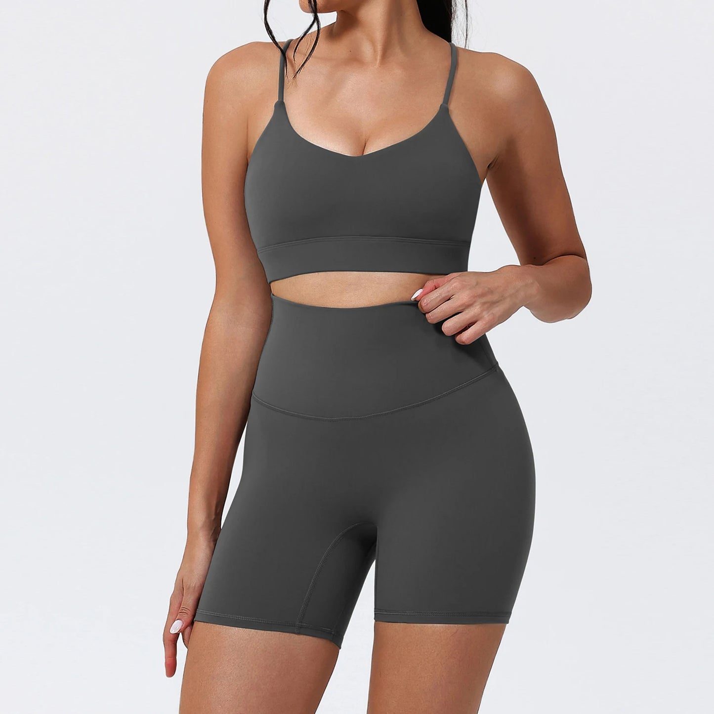 Hearuisavy Sports Shorts Set 2Pcs Women High Waisted Breathable Yoga Pants Gym Running Shock Proof Comfort Pilates Sports Bra