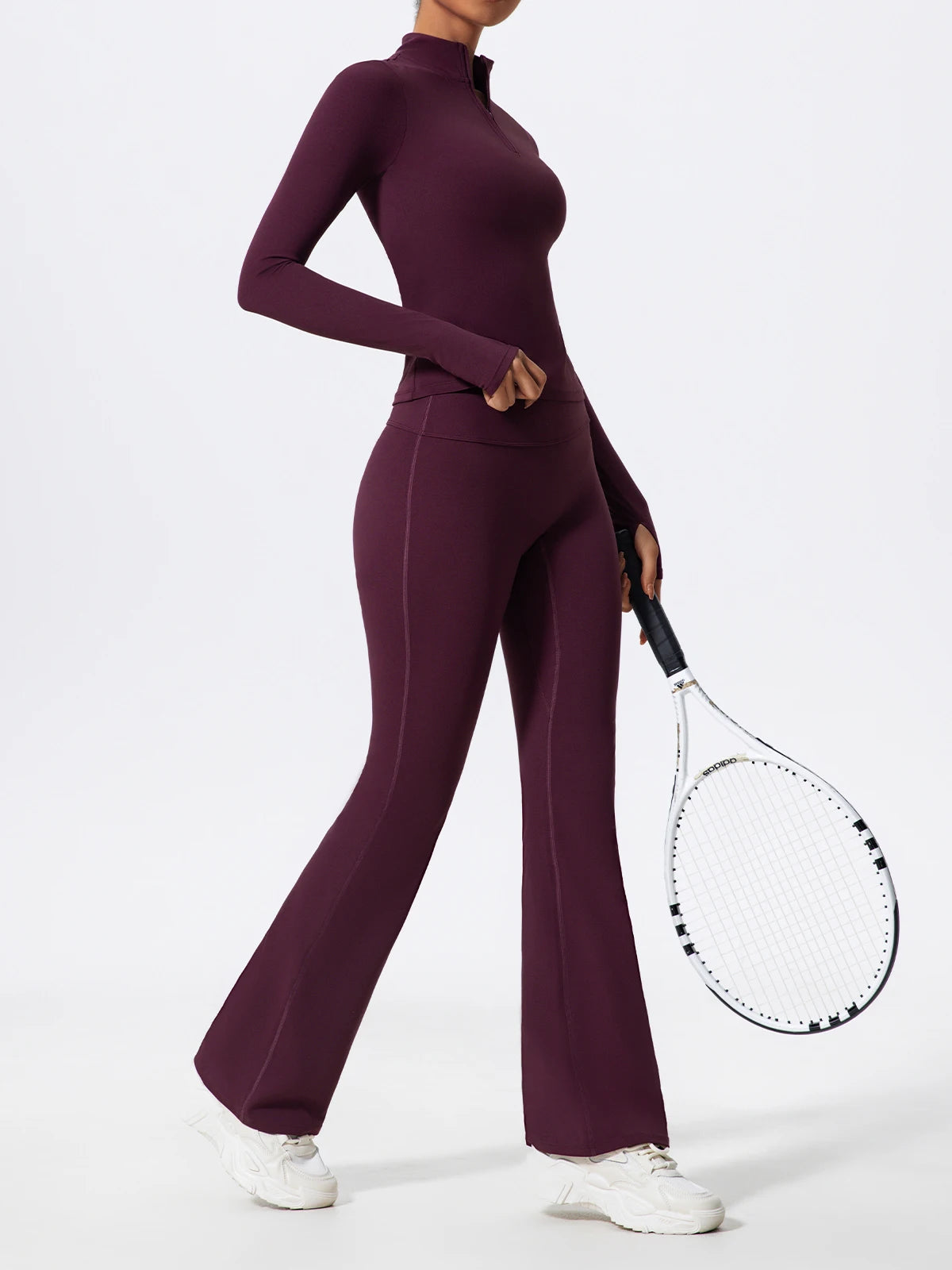 Hearuisavy Summer Half Zipper Yoga Suit Outdoor Workout Clothing Gym Set Women Flared Pants 2Pcs Sports Long Sleeves Shirt Suit