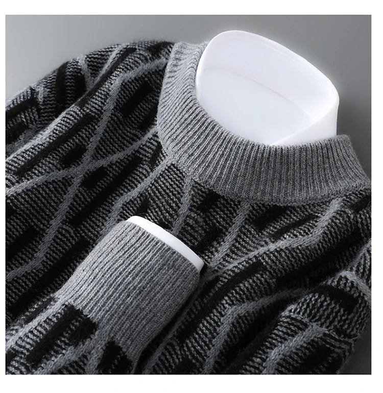New 100% Pure Wool Cashmere Men's Mock-Neck Pullover Autumn And Winter Color Matching Top Casual Thick Fashion Large Size Jacket