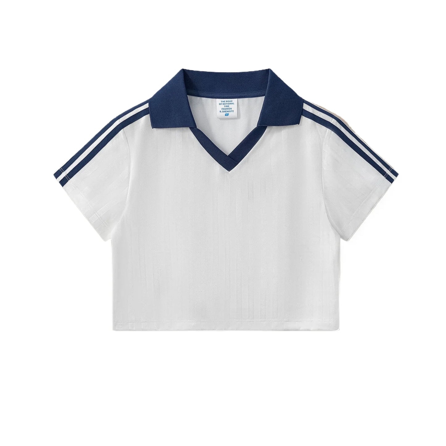 Customized LOGO Women's Spice Girls V-Neck Football Sports T-Shirt Patch Striped Casual Retro Short Sleeve Top