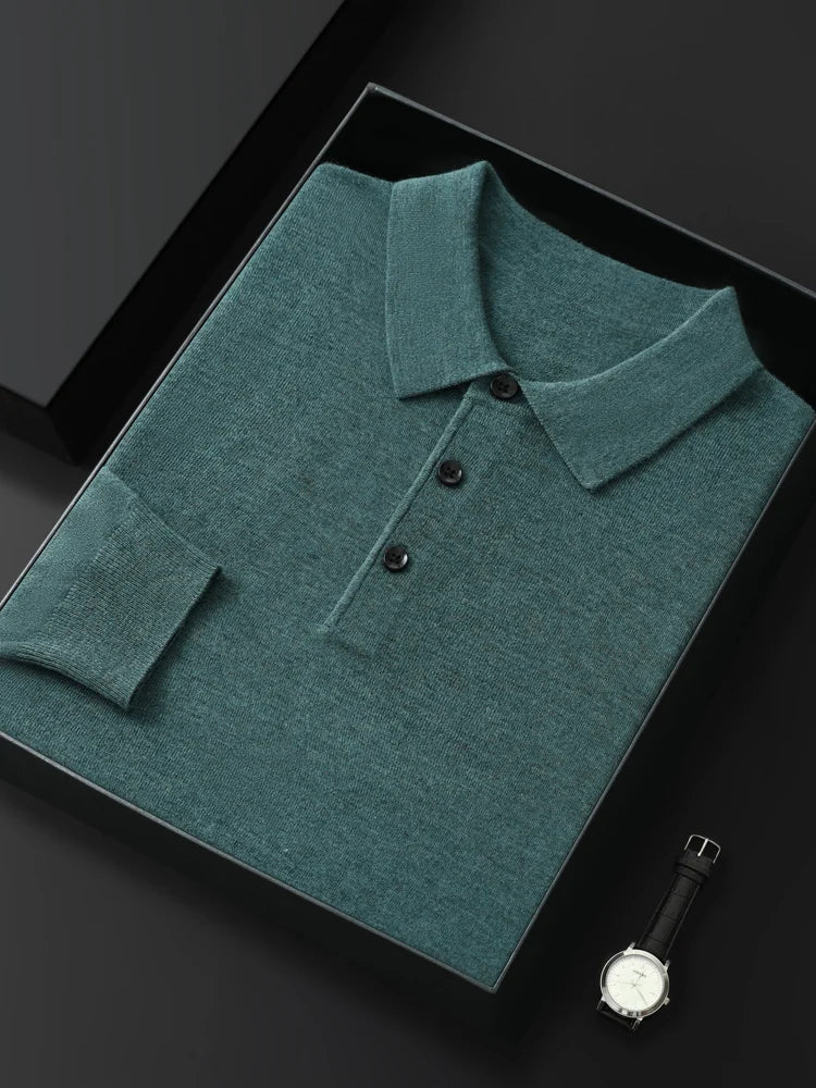 Men's Merino Wool Sweater Polo Collar Pullover Autumn Winter New Cashmere Knitwear Casual Loose Men's Shirts Tops Warm Soft