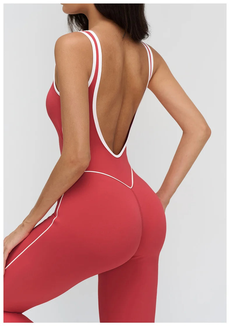 TRY TO BN Sports Jumpsuit Gym Contrast Color Sportswear Backless Fitness Workout One Piece Bodysuit Running Yoga Women Clothing
