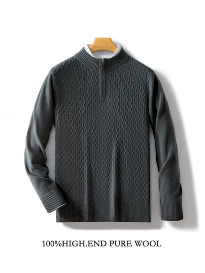 2024 Autumn Winter New Men's Half-High-Neck Thick 100% Pure Wool Sweater Long-Sleeved Business Warm Cashmere Bottoming Shirt Top
