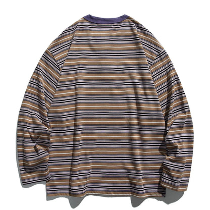 2026 New Japanese Retro Hoodie Trendy City Boys Loose Striped Long Sleeve T-shirt Men's and Women's Casual Sweater