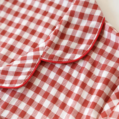 2026 Spring/Summer Couple Pajama Set 100% Cotton Double Layer Gauze Men's and Women's Japanese Plaid Set Long sleeved Home Fury