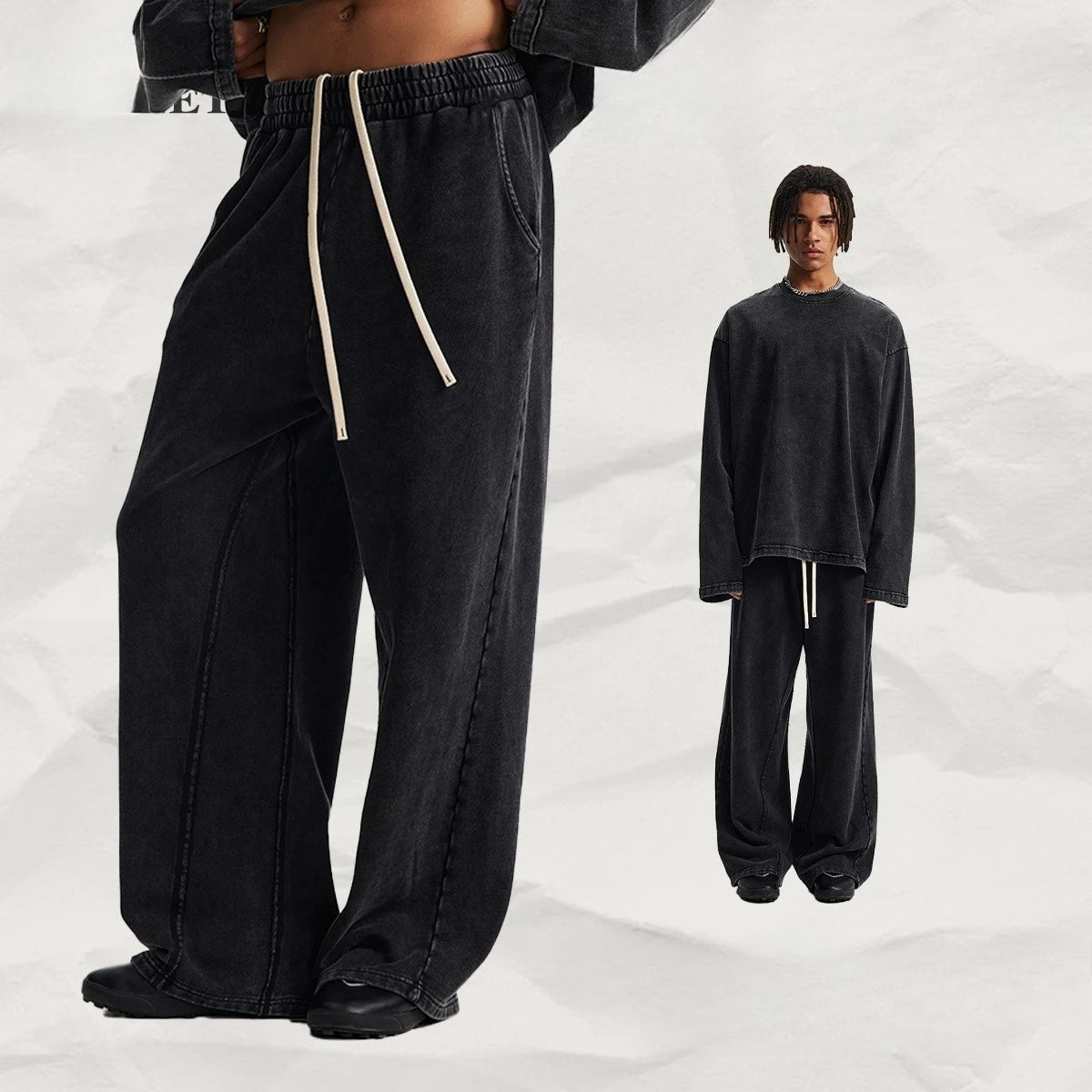 Custom LOGO Men's New 380G Heavy 100% Cotton 2025 Loose Retro Wide Leg Scattered Sports Casual Pants