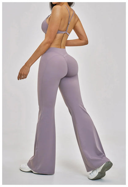 TRY TO BN Women's Tracksuit 2 Pieces Yoga Set Back Y Bra High Waist Leggings Flare Fitness Sportwear Workout Running Gym Clothes