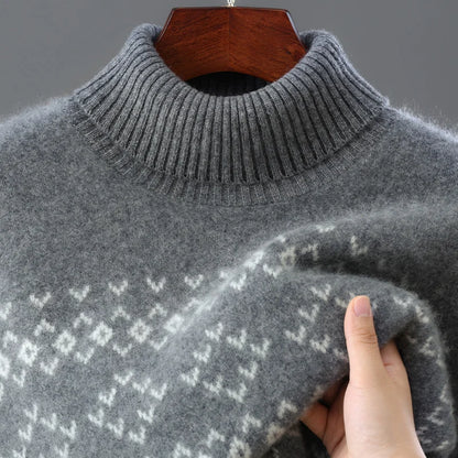 New 100% Pure Wool Cashmere Men's O-neck Pullover 2025 Autumn/Winter Color Matching Top Casual Thick Fashion Large Size Jacket