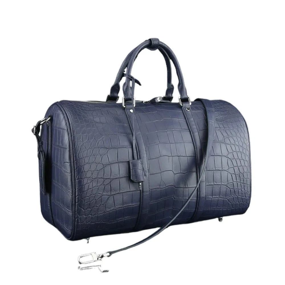 Authentic exotic crocodile belly leather men's large travel handbag real crocodile leather men's fashion luxury shoulder bag