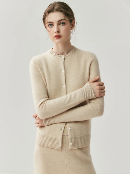 CHICUU Autumn Winter Women Thick O-neck Cardigan Basic Simple 100% Cashmere Sweater Solid Long Sleeve Cardigan Coat Knitwear