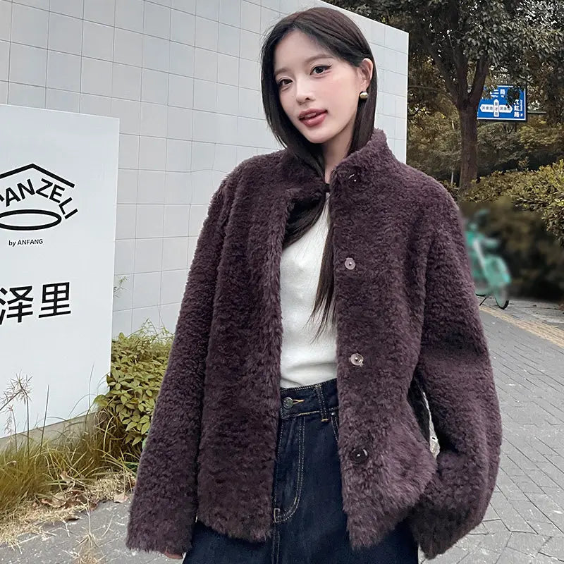YOLANFAIRY 100% Genuine Leather Jacket Women Warm Natural Fur Coat Woman Winter Short Real Lamb White Fur Coats Jaqueta Feminina