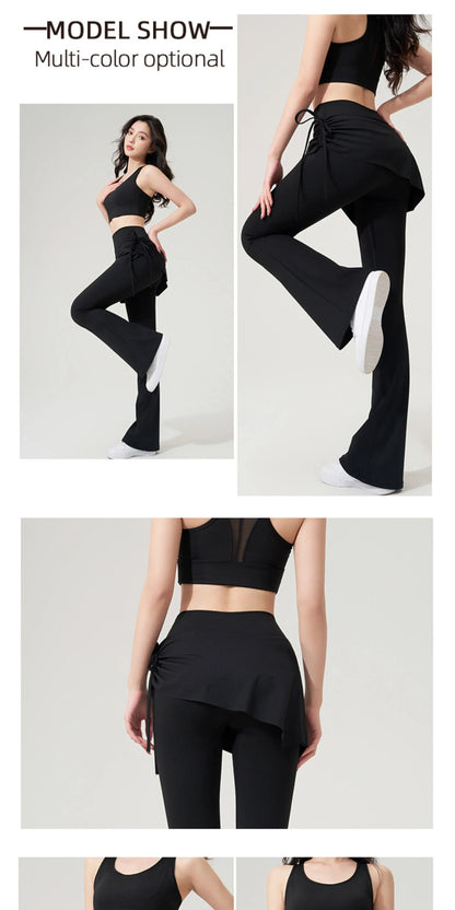 Yoga Bell-bottom Pants Fake Two-piece Skirt Pants High Waist Hip Lift Tight Body Anti-exposure Pilates Sports Fitness Leggings
