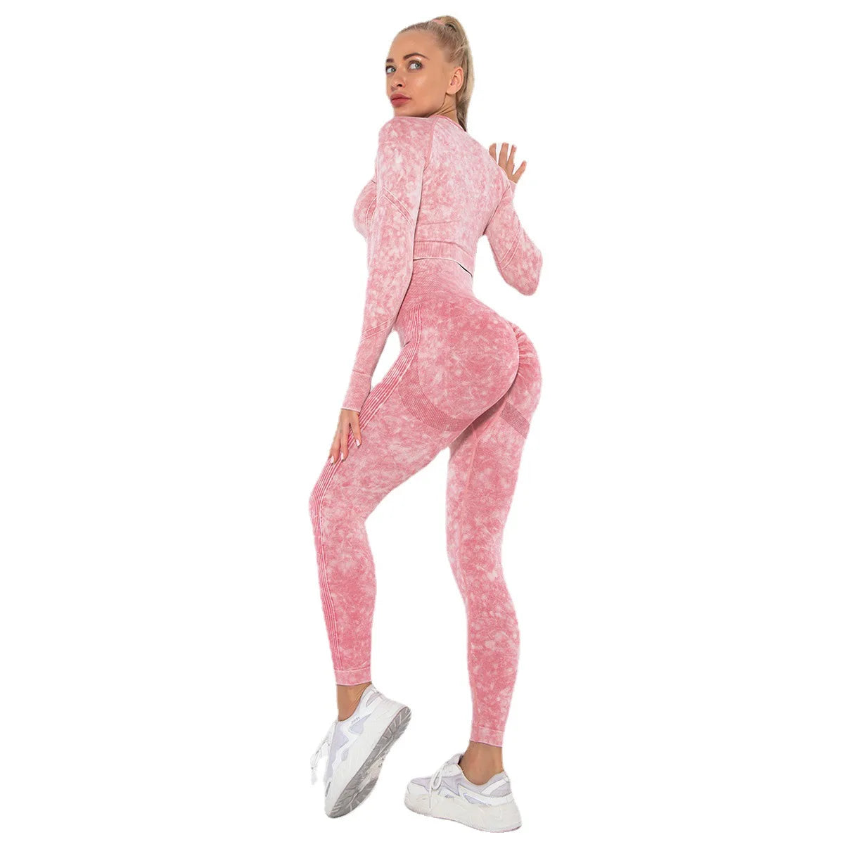 Women Seamless Tracksuit Yoga Set 2PCS Workout Clothes Athletic Wear Gym Legging Fitness Bra Crop Top Long Sleeve Sports Suits