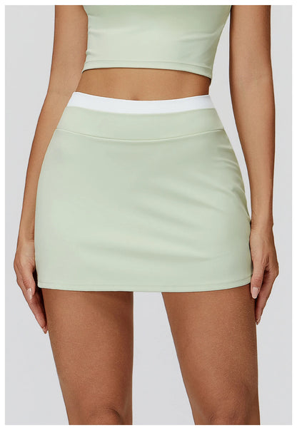 SWELTERING High Waist Pocket Skirt Fake Two Yoga Skirt Solid Color Sports Skirt Running Quick Drying Fitness Tennis Skirt