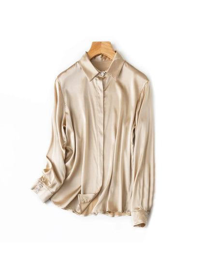 SuyaDream Woman Solid Shirts 93%Real Silk 7%Spandex Long Sleeves Chic Blouses, 2025 Spring Autumn Office Lady Top
