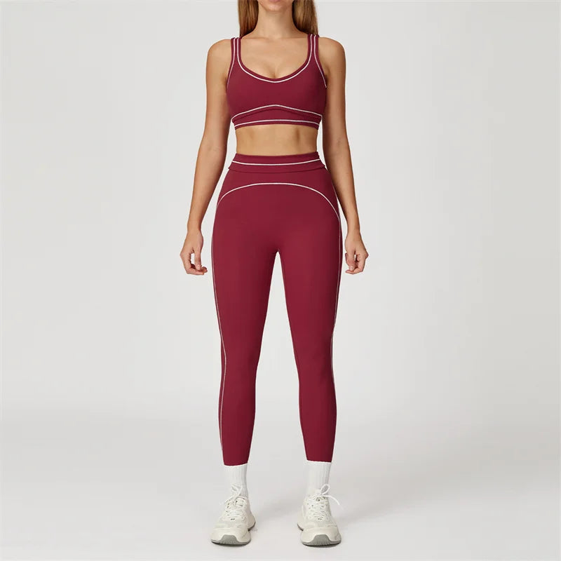 TRY TO BN Women's Tracksuit Sport Bra Yoga Set Contrasting Color High Waist Leggings Fitness Two Pieces Suit Running Gym Clothes