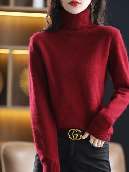 LHZSYY Winter Women Sweater Solid 100%Mink Cashmere Turtleneck Knitted Pullovers Slim Soft Warm Female Long Sleeve 23  Color