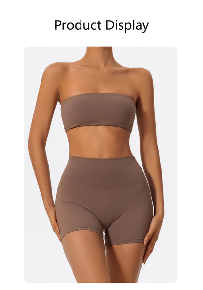 Summer Two Piece Fitness Sports Set Women Workout Yoga Outfit Strapless Bra Woman 2Ps Gym Crop Top Deportivos Mujer Gym Suits