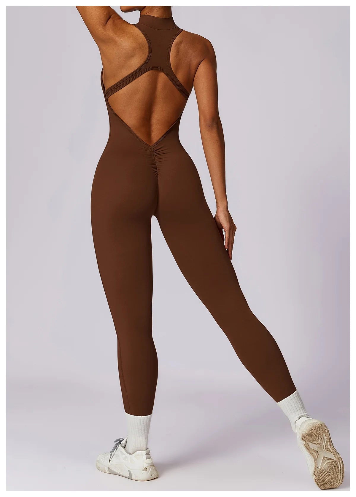 Summer V Back One-piece Suit Women Sports Jumpsuit Zippers Yoga Rompers Backless Sportswear Women Sleeveles Workout Bodysuits