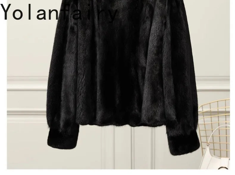 YOLANFAIRY Whole Mink Real Fur Coat Woman Luxury 2025 Winter Stand Collar Natural Mink Fur Jacket Short Black Fur Coats Casacos