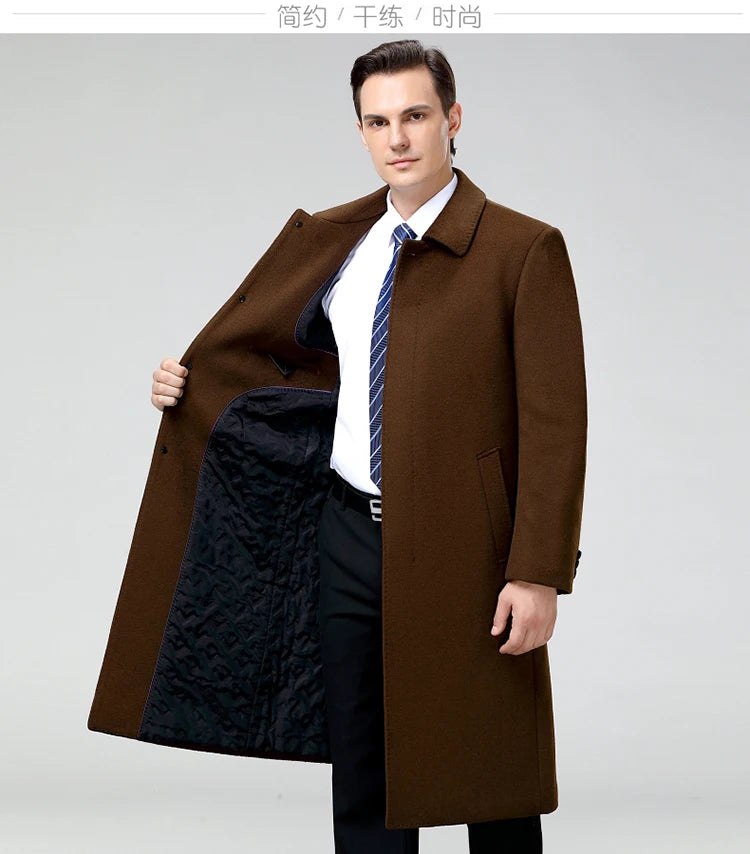 100% Cashmere Jacket Men Casual Business Men's Winter Coats Polo Collar Single Breasted Windbreaker Coat Casaco Masculino