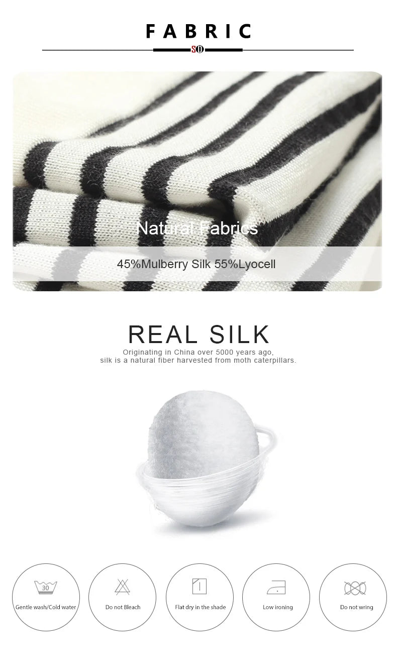 SuyaDream, Striped Pullovers for Woman, Round Neck, 45%Silk 55%Lyocell, 3/4 Sleeves, Chic Sweaters, 2025 Fall Winter Top, Black