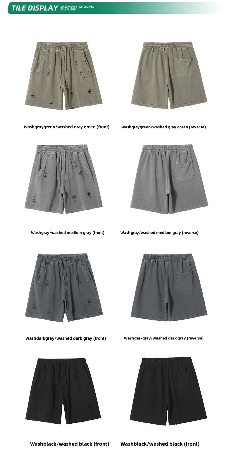 Customized LOGO Men's Heavy 100% Cotton High Street Wind Wash Old Loose Cut Couple Retro Shorts