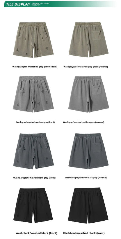 Customized LOGO Men's Heavy 100% Cotton High Street Wind Wash Old Loose Cut Couple Retro Shorts