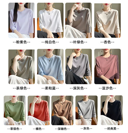 Spring And Summer New White Mercerized Cotton Short Sleeve T-Shirt Feminine Joker Cotton Cropped Sleeve Bottoming Shirt