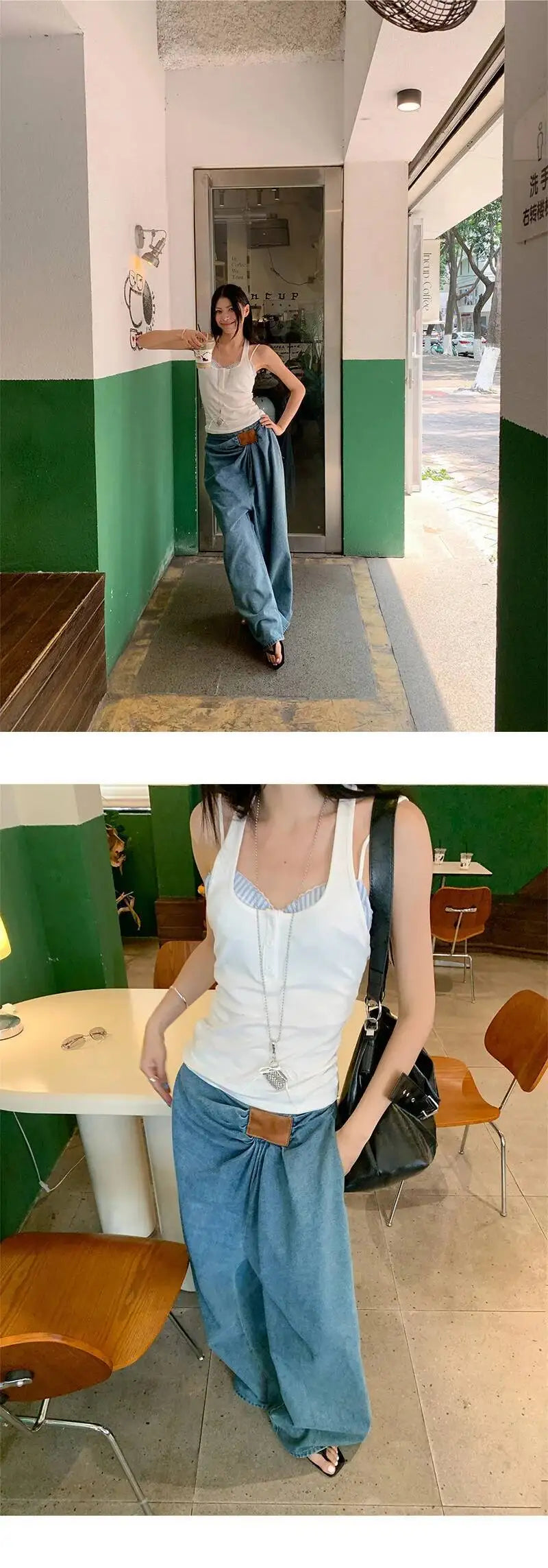 DEAT Fashion Folds Design Sense Jeans Women's High Waist Loose Wide Leg Blue Denim Pants Summer New Tide 7AB9503