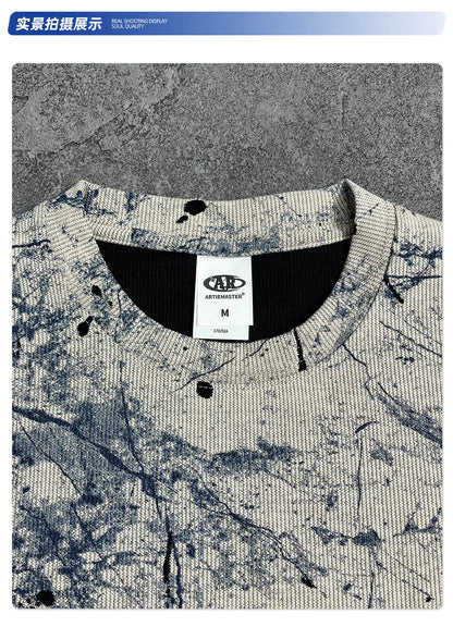 Custom LOGO Men's Women's 200G Rendering Hanmei Blended Burnt Flower Cotton Polyester Short Sleeve T-Shirt Casual Couple Top