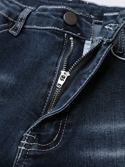DEAT Fashion Flared Denim Jeans Women's Mid Rise Whiskered Wash Dark Blue Bootcut Jeans Summer New