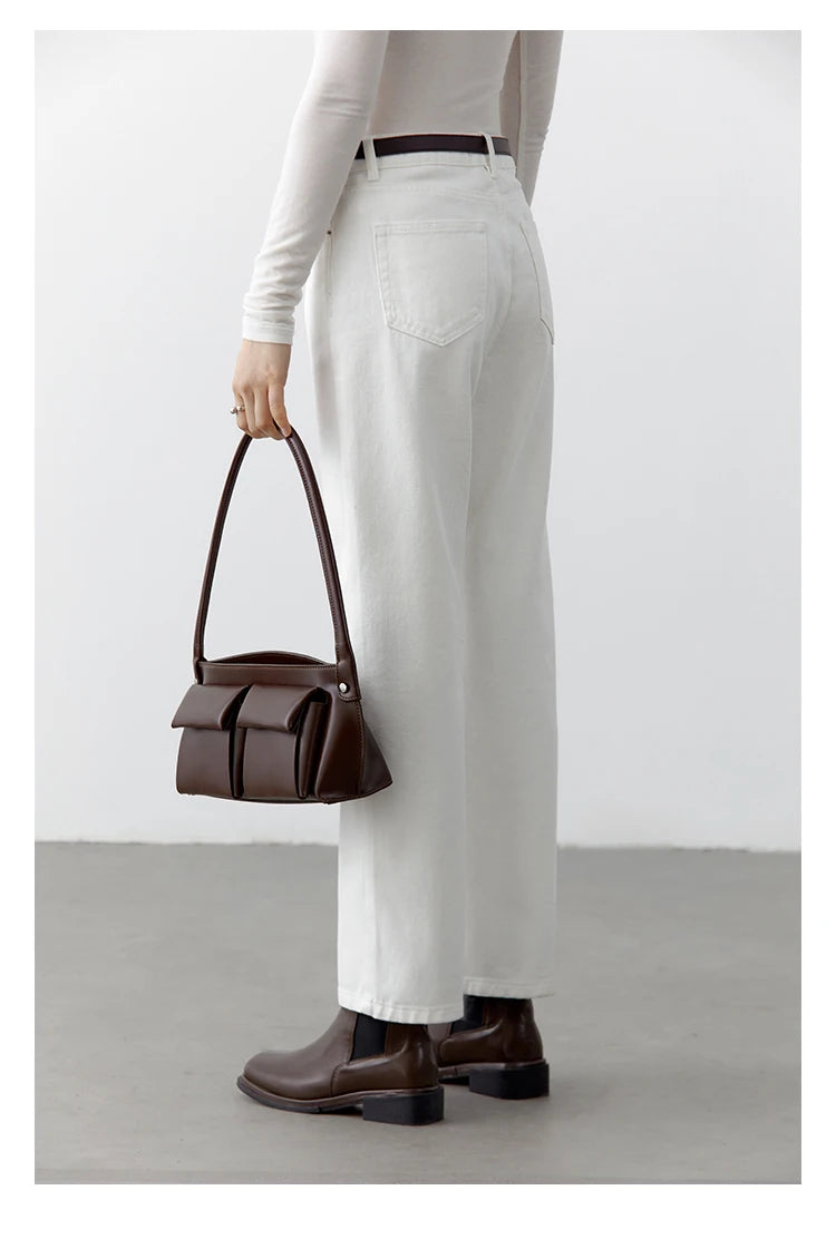 CHIC VEN Women Pants White Slim High Waisted Cotton Straight Leg Casual Slim Leg Jeans Girl Trouser Spring Autumn 2025