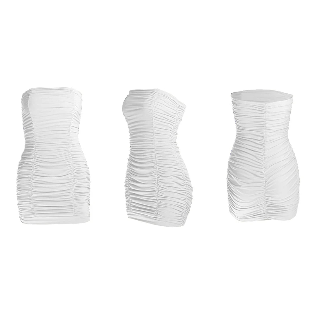 XS - XL Sexy Bandeau Wrinkled Pleated Dress Short Club Ladies 2026 Summer Bodycon Dress Evening Party Tight Mini Dress VD262