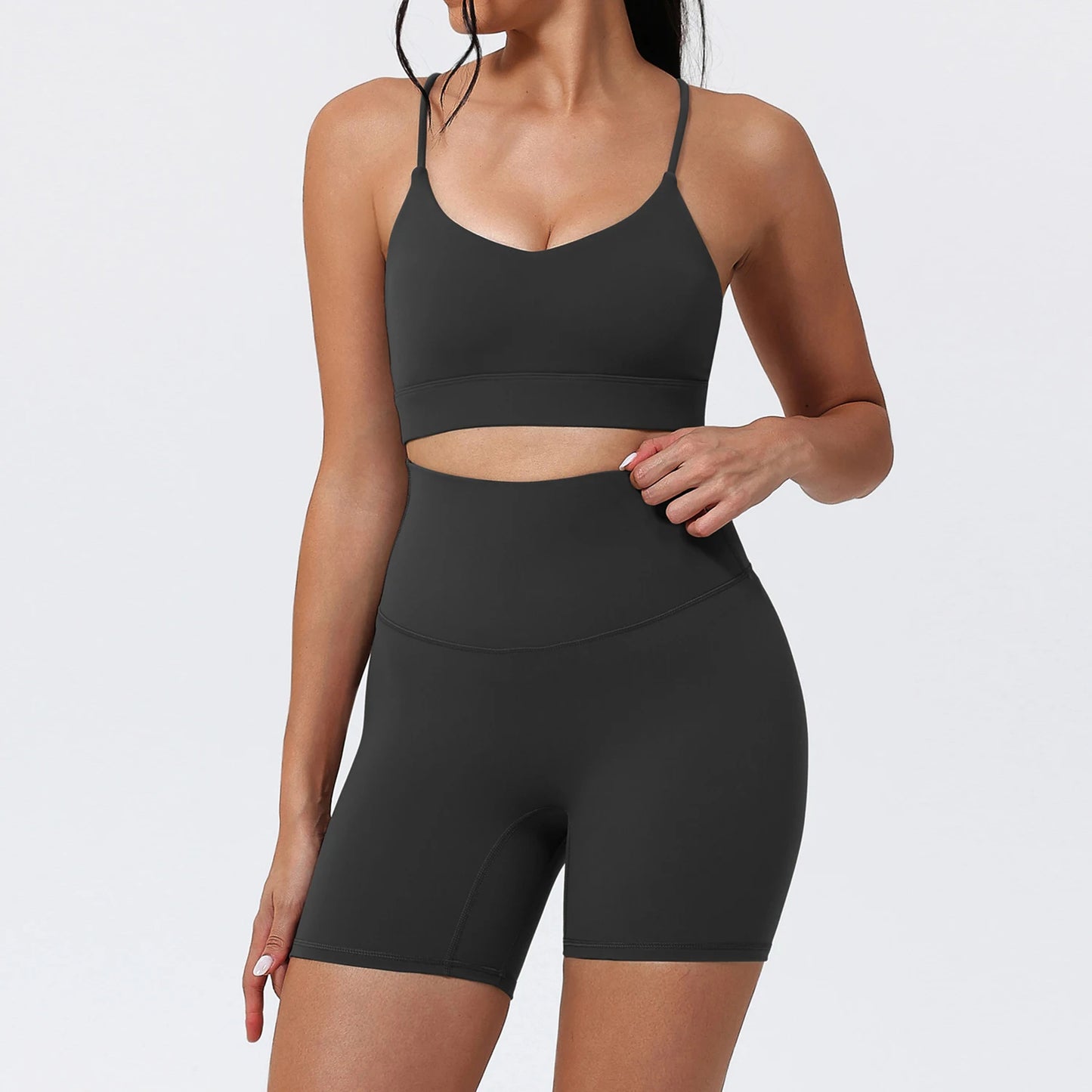 Hearuisavy Sports Shorts Set 2Pcs Women High Waisted Breathable Yoga Pants Gym Running Shock Proof Comfort Pilates Sports Bra