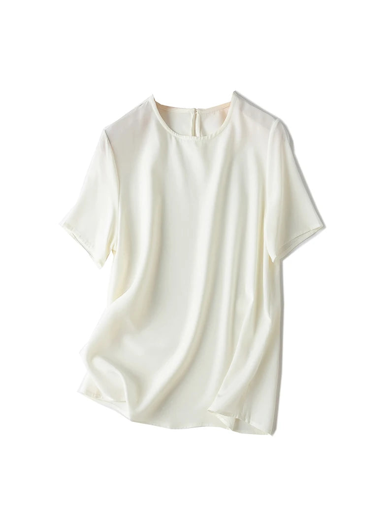 SuyaDream Women T Shirt 22mm Real Silk O Neck Short Sleeves Summer Tee 2025 New Chic Tops Pink Purple
