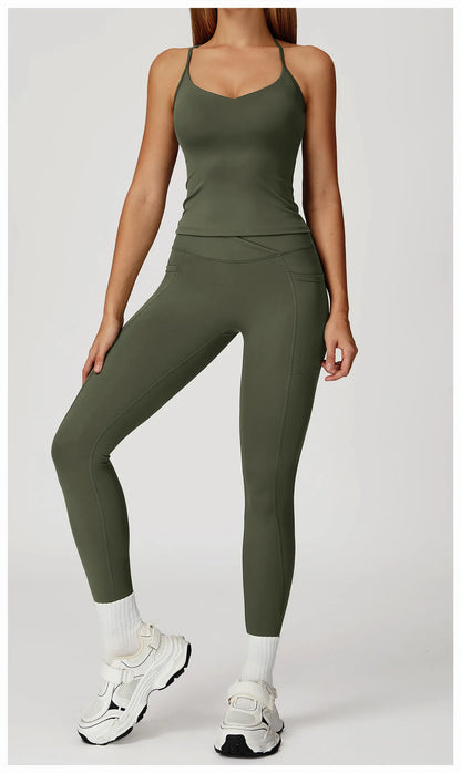 Women Sportswear Yoga Set 2PCS Sport Suit Gym Workout Clothes Women's Tracksuits Fitness Gym Vest High Waist Sports Leggings