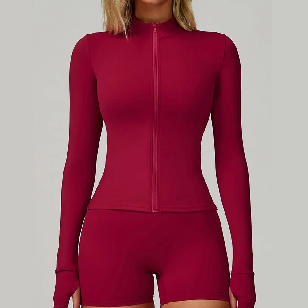 Yoga Shirts For Women Zipper Long Sleeve Fitness Jacket Running Gym Clothes Workout Dry Fit Breathable High Elastic Sports Top