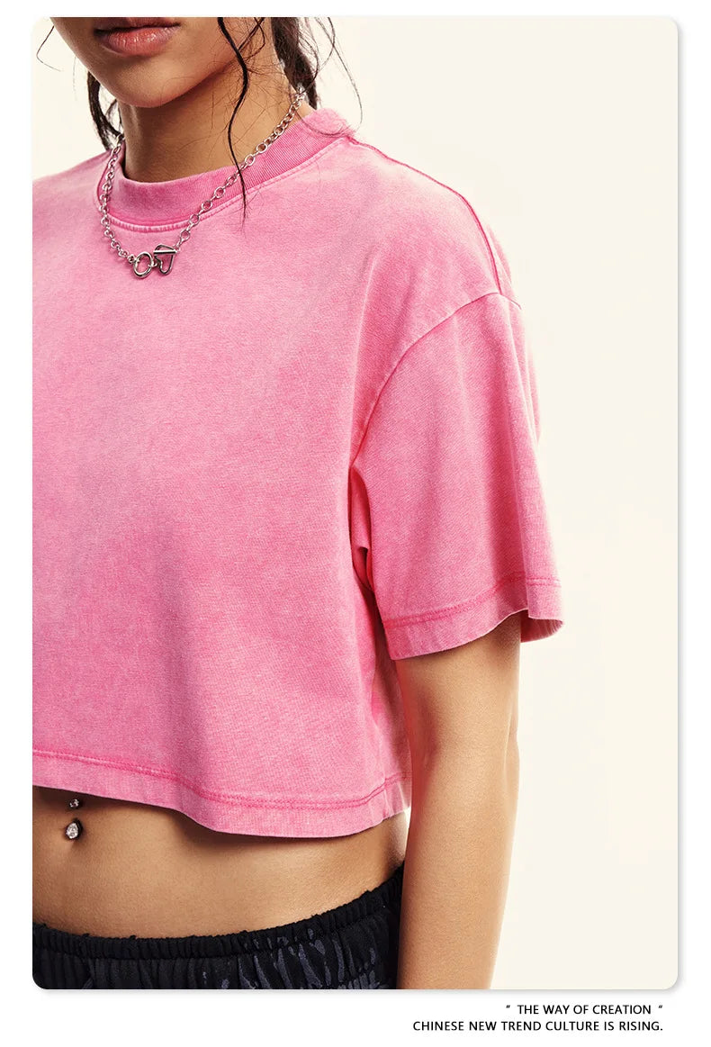 Custom LOGO women's 230G spring summer  open-button top Spice Girl loose short sports cotton polyester short-sleeved t-shirt