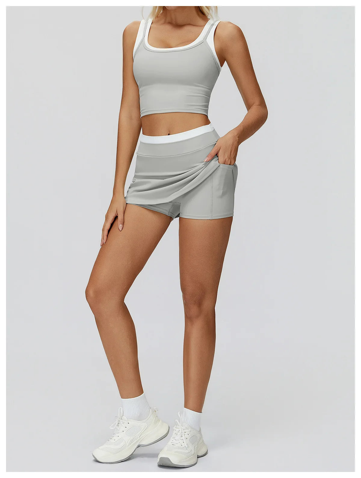 SWELTERING High Waist Pocket Skirt Fake Two Yoga Skirt Solid Color Sports Skirt Running Quick Drying Fitness Tennis Skirt